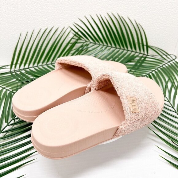 Fitflop iQUSHION Women's Towelling Slide Sandals Beige Buff Cotton Size 6 - Picture 5 of 9